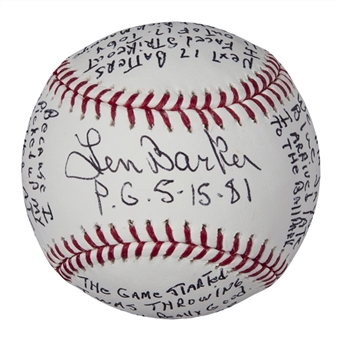 Len Barker Signed and Inscribed "Perfect Game" Baseball (PSA/DNA)